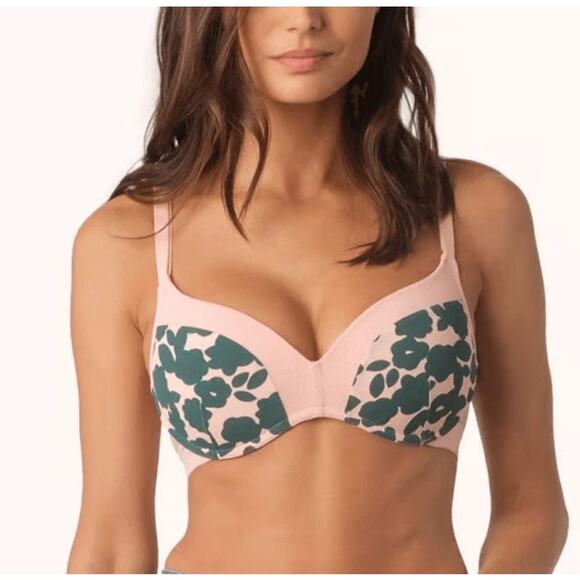 Lively Pink & Green Printed Wireless Push Up Bra Women's 34C - Picture 1 of 7